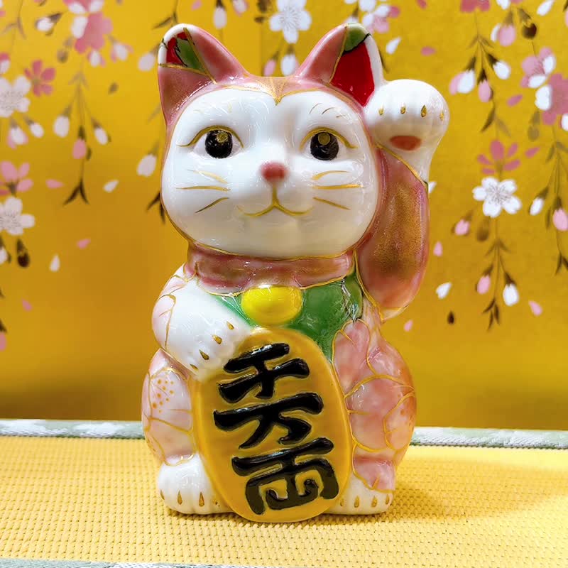 【樱粉喜韵】日本清水烧招财猫 | 桃涂八重樱 - 摆饰 - 瓷 红色