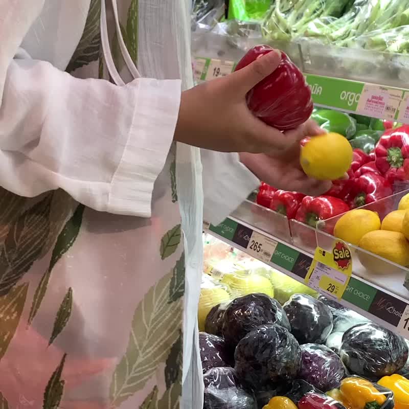 可折叠环保袋 印有白猫图案 - 手提包/手提袋 - 棉 卡其色