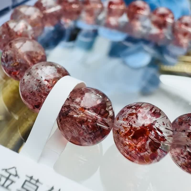 马岛料绝矿金草莓彼岸花红超七 9.5mm25.16g 贵人运桃花人缘 - 手链/手环 - 水晶 红色