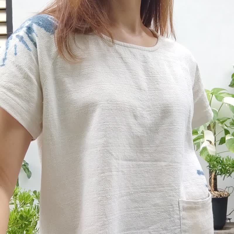 Simple White - 靛蓝色扎染蜘蛛网上衣 - 女装上衣 - 棉．麻 白色