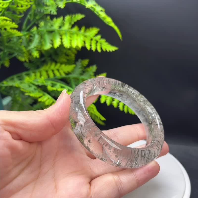 高品 幽灵水晶共生黄铜矿手镯 57MM 冰透聚宝盆水晶手环 调整情绪 - 手链/手环 - 水晶 