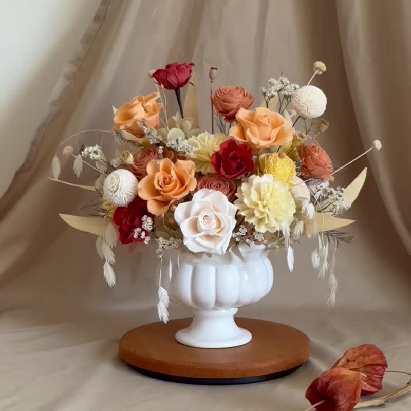 欧式盆花 永生玫瑰 干燥花 夏日清新风 橘黄色系 开幕礼 代写卡片 - 干燥花/捧花 - 植物．花 黄色