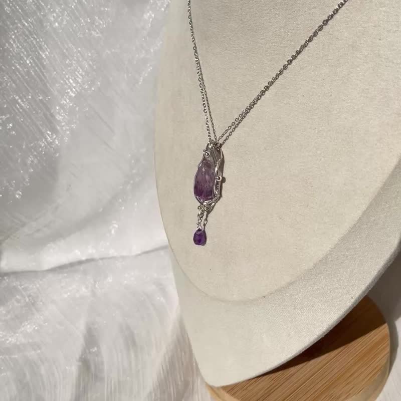 紫水晶_项链_不锈钢链_贵气迷人_金属编织饰品_矿石水晶_铜镀钛 - 项链 - 水晶 紫色