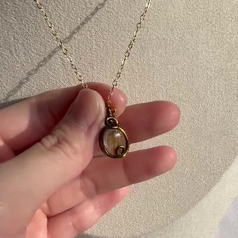 钛晶简约金属编织_复古项链_森系饰品_天然石_矿石_铜镀14K包金保 - 项链 - 半宝石 