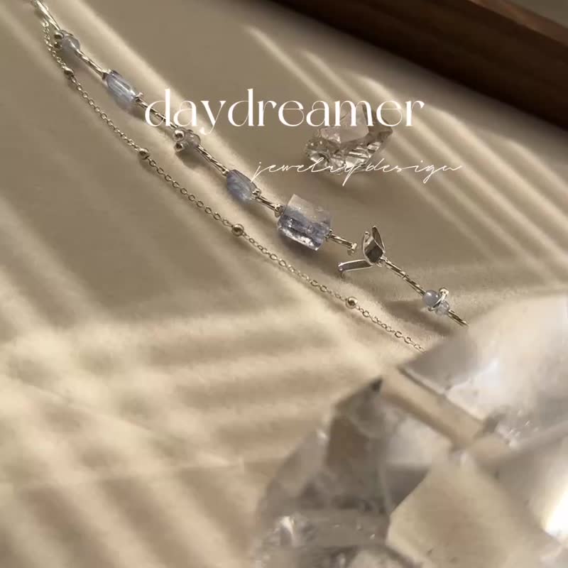 稀有炸花蓝线石925纯银纸鹤设计款手链 - 手链/手环 - 水晶 蓝色
