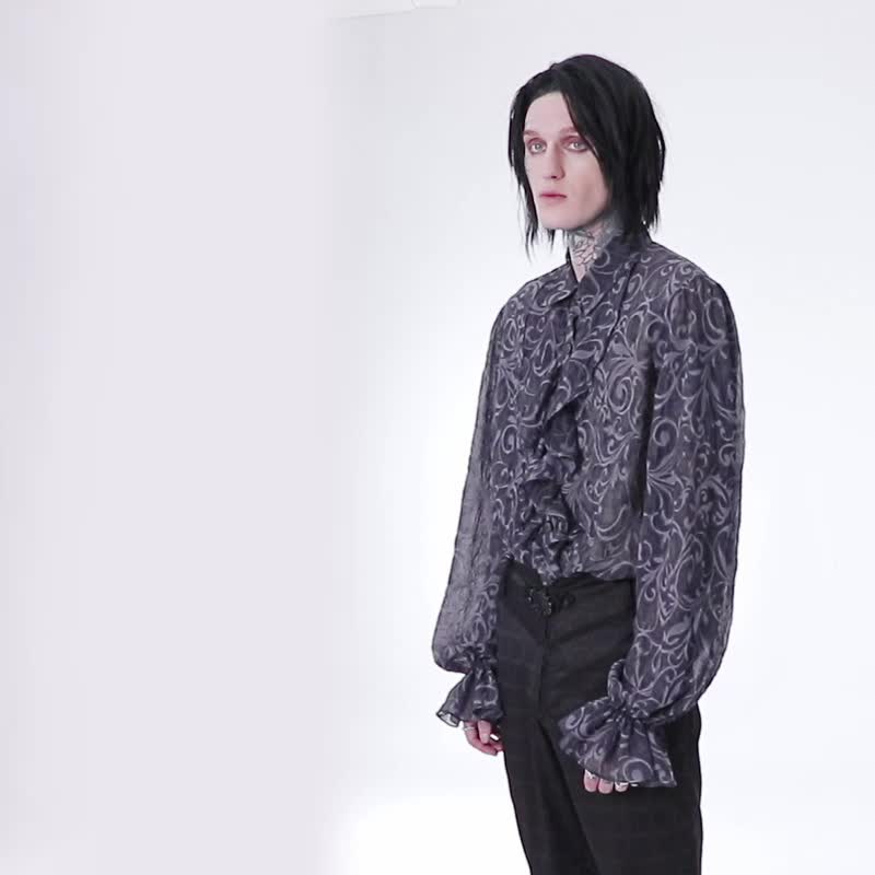 哥德魔法师浮雕压花衬衫 - 男装衬衫 - 其他材质 黑色