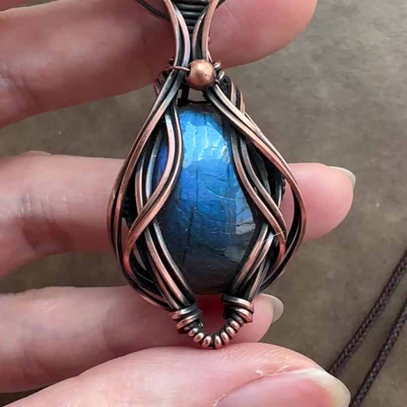 WW380 民族风 全手工编织 绕铜线 复古做旧 wire wrap 拉长石吊咀 - 项链 - 铜/黄铜 咖啡色