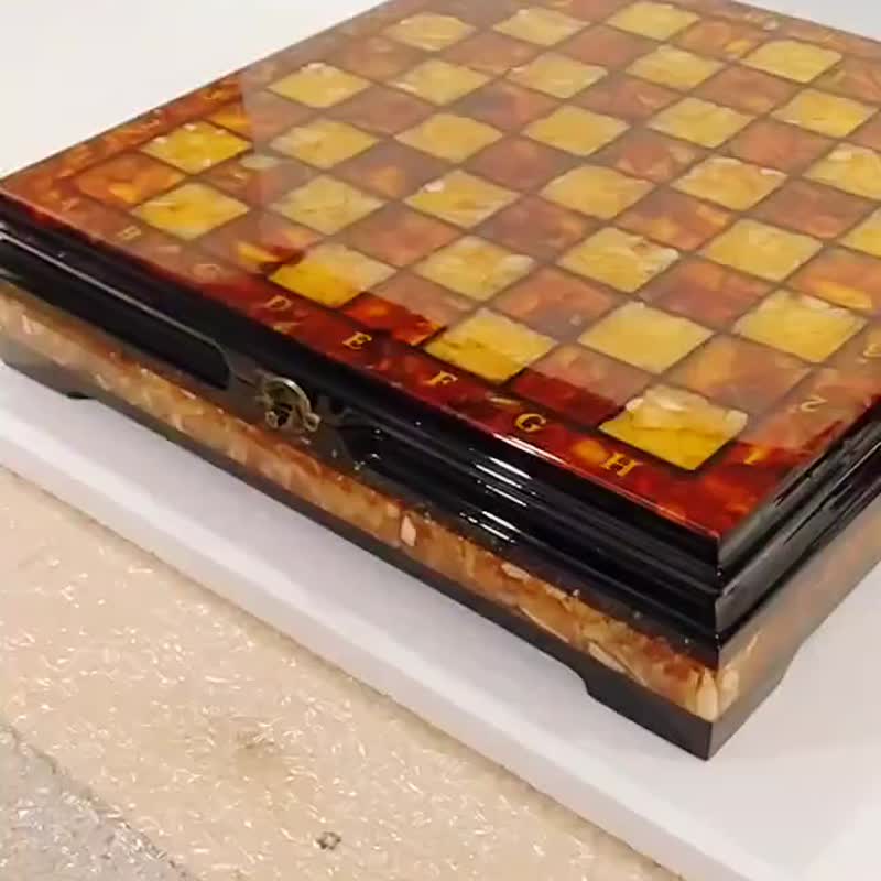 琥珀西洋棋套装欧洲，高级西洋棋套装，木制琥珀棋盘，棋盘游戏 - 桌游/玩具 - 木头 咖啡色