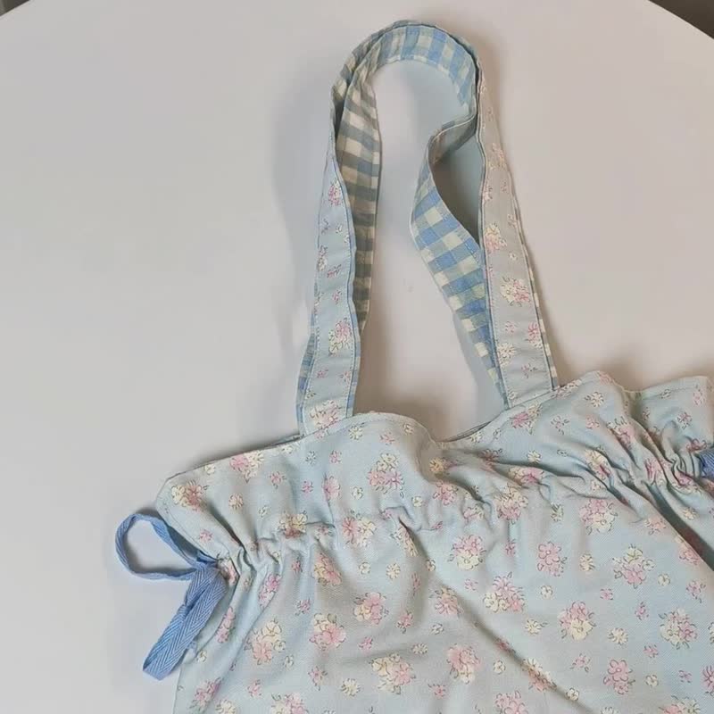 原创手工设计进口布料碎花格子拼接束口托特包女单肩包布包 - 侧背包/斜挎包 - 棉 