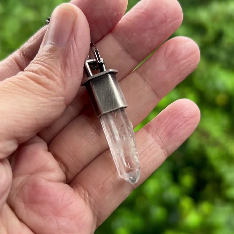 【Gem 系列】#a502 水晶柱项链/ 925 银/ 纯银/ 手工礼物 - 项链 - 银 银色