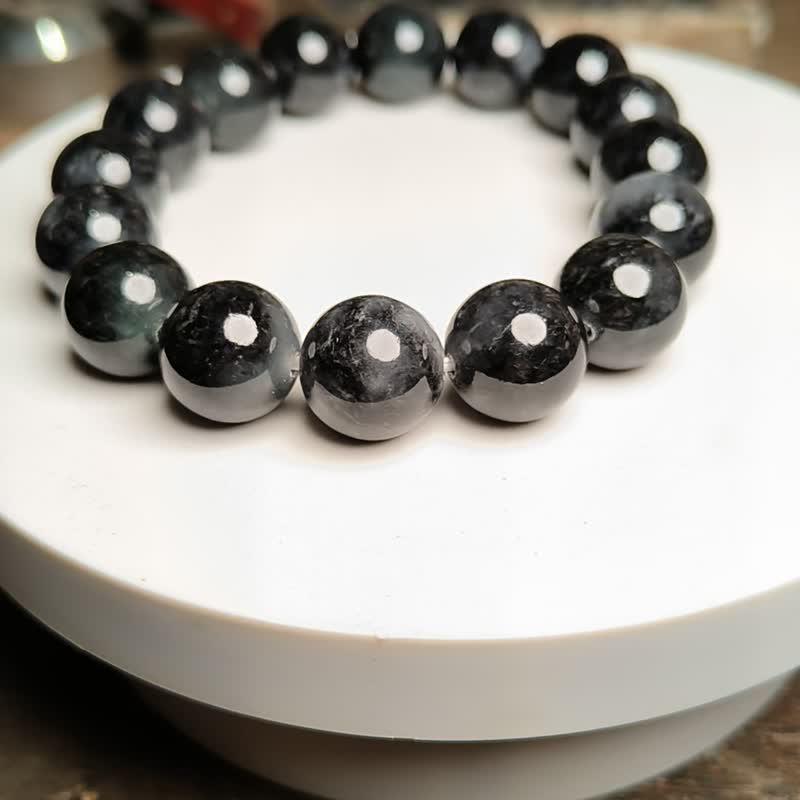 缅甸天然乌鸡翡翠手串13mm 男女适用 - 手链/手环 - 玉石 黑色