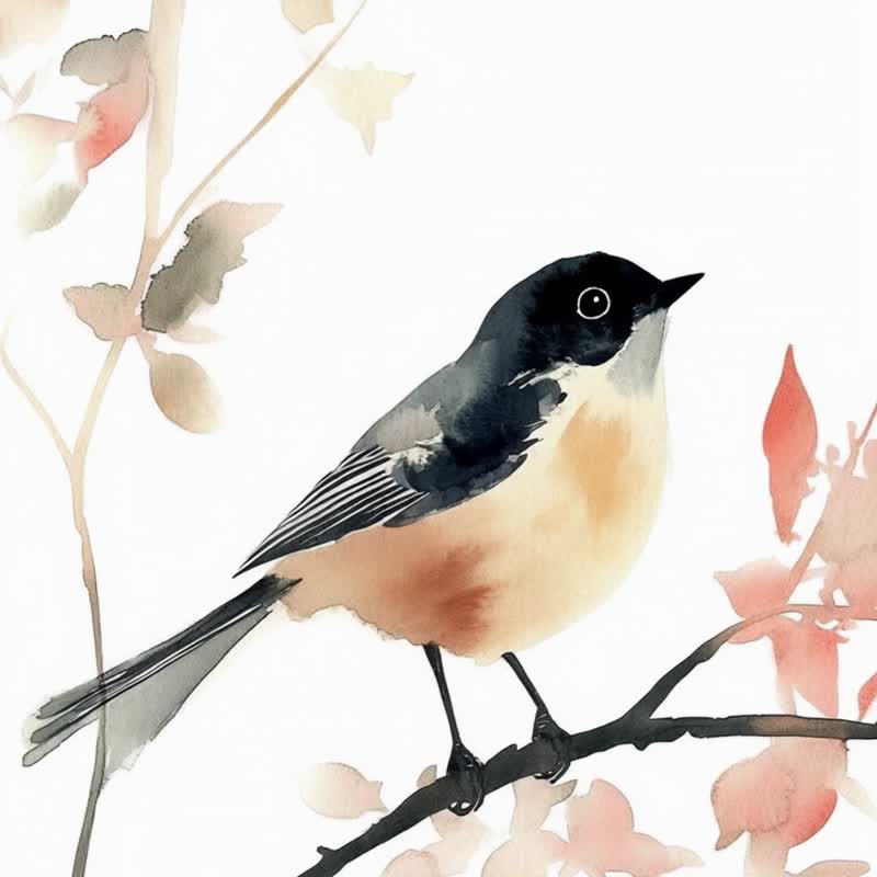 春鸟晨语 东方水彩清新花鸟意境卧室客厅装饰日式禅意艺术版挂画 - 海报/装饰画/版画 - 棉 