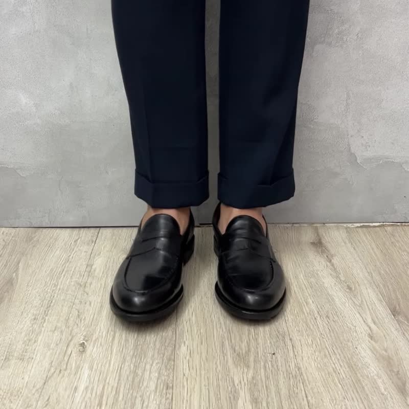 固特异手工便士乐福鞋 Goodyear Welt Half-strap Penny Loafer - 男款靴子 - 真皮 黑色