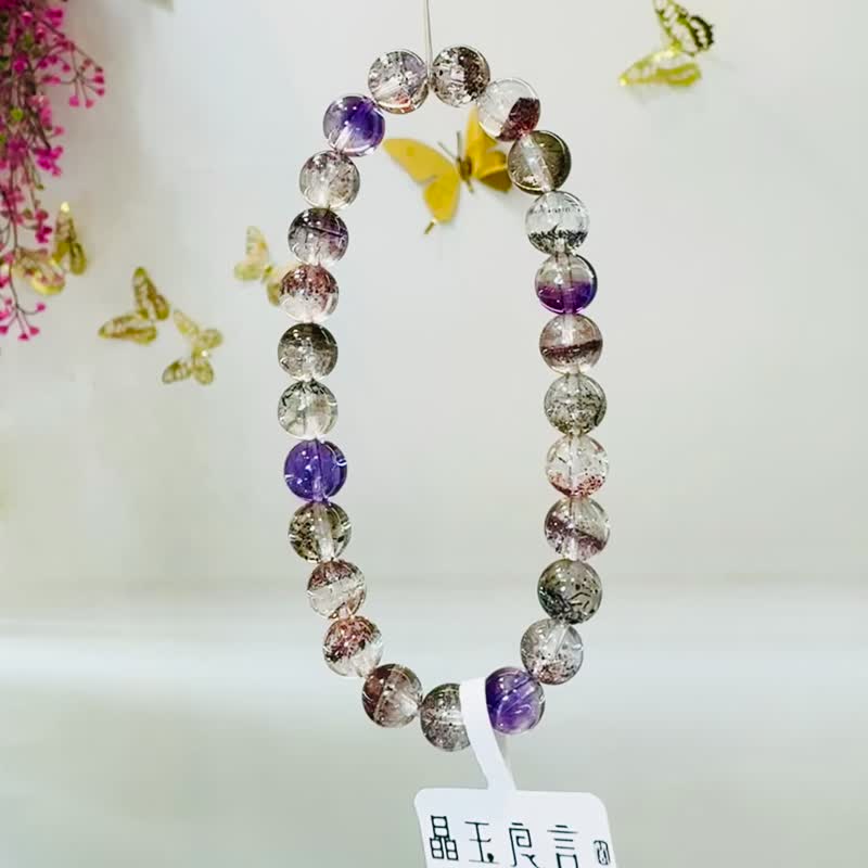 天然半盆彩超七水晶7.5mm15.28g聚宝盆招财三轮骨干高频水晶 - 手链/手环 - 水晶 多色