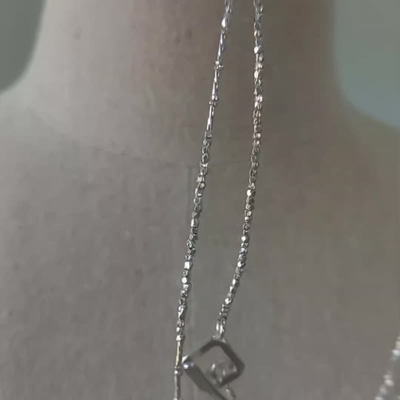 三用 喀伦银长项链 / 菱形 T 形扣 - 项链 - 纯银 银色