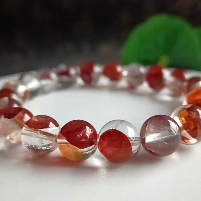 【沁朱痕】天然高冰体牛血红胶花手串手链 - 手链/手环 - 水晶 