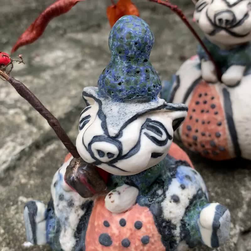 微笑狗狗陶瓷小花器/南瓜装/干燥花/公仔/瓷偶/疗愈 - 玩偶/公仔 - 陶 白色