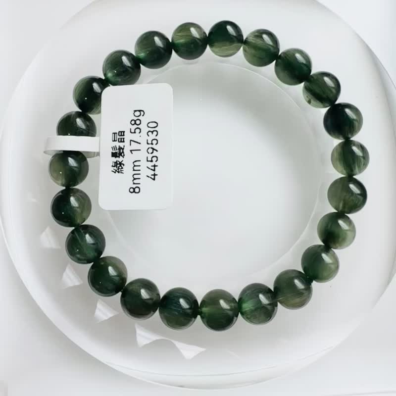精品猫眼丝绒顺发森林浓绿发晶8mm17.58g主财富事业清除身体负面 - 手链/手环 - 水晶 绿色