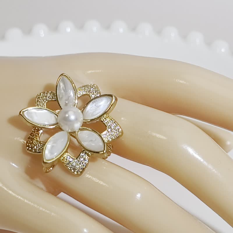 花朵 天然海水珍珠 akoya 胸针 - 胸针 - 珍珠 白色