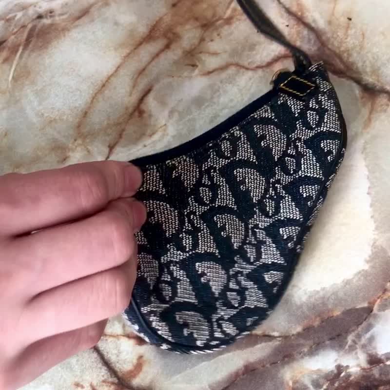 【 日本直送 名牌中古包 】Christian Dior 迪奥 缇花 零钱包 海军蓝 缇花 贾姬包 7w26jh - 零钱包 - 棉．麻 蓝色