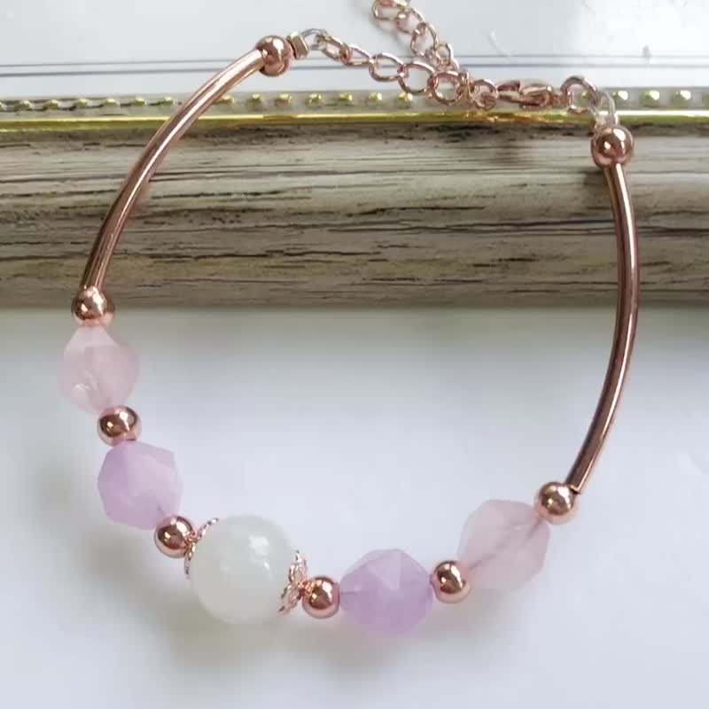 切面 月亮石 紫晶 粉晶 水晶手链 天然石 生日礼物 姊妹礼物 - 手链/手环 - 水晶 粉红色