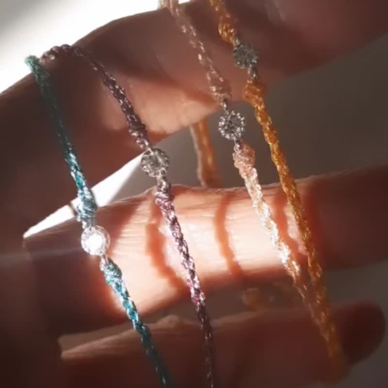 姊妹礼物 生日礼物 简约 闪石 手工编织- 幸运手环 - 手链/手环 - 纯银 咖啡色