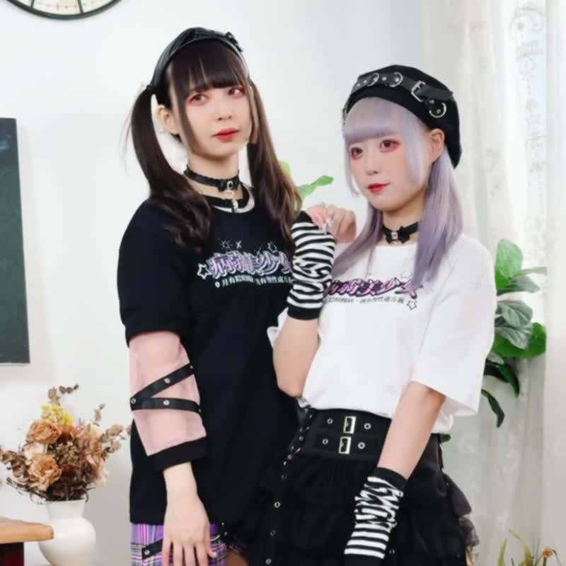 原创原宿风病弱美少女二次元汉字印花中性短袖T恤JJE10047 - 女装 T 恤 - 棉 