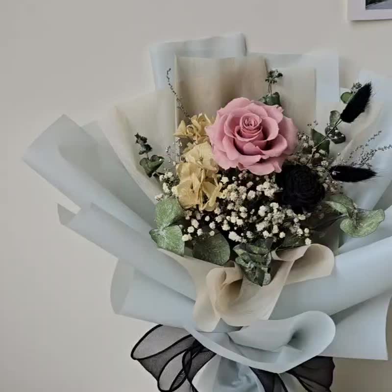 日系永生玫瑰花束  奶茶黑配色 - 干燥花/捧花 - 植物．花 