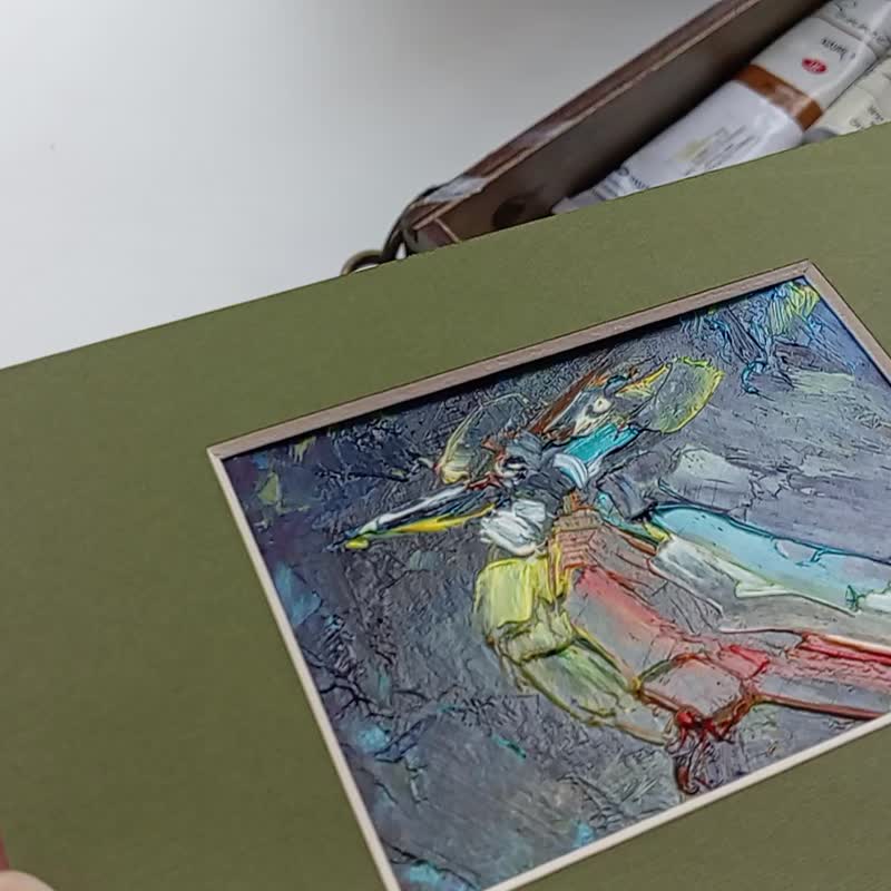 ACEO 原创艺术油画雀。收藏级微型绘画 2.5x3.5 英寸 - 墙贴/壁贴 - 纸 多色