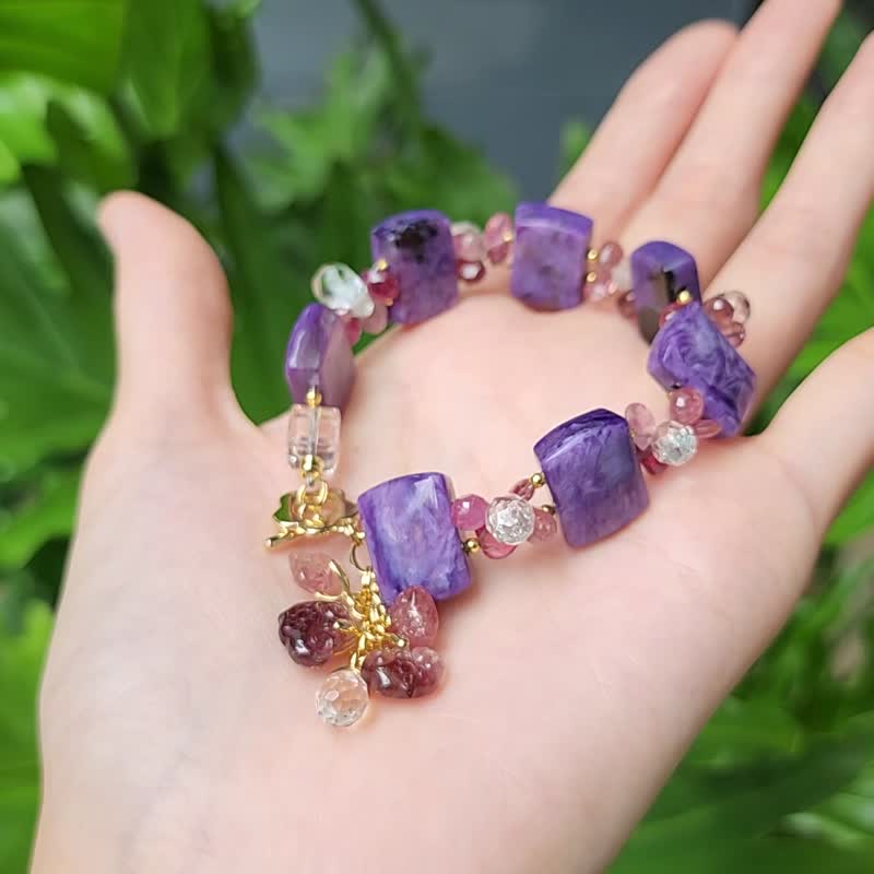 顶级紫龙晶 碧玺 白水晶 大红大紫 如意 智慧 手链 单品 礼物 - 手链/手环 - 宝石 紫色