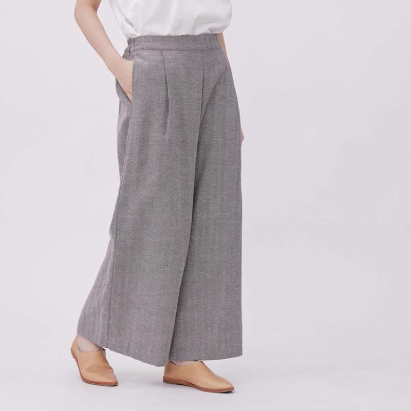 Luke寬版打摺西裝長褲/灰棕 - 女装长裤 - 棉．麻 卡其色