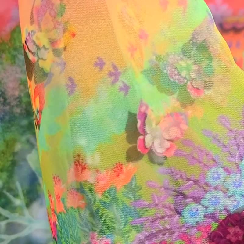 两周【Sing with flowers】雪纺披肩 艺术丝巾 花纹 粉红 母亲节 蝴蝶 时尚 可爱 披肩 礼物 消息卡 - 丝巾 - 聚酯纤维 粉红色