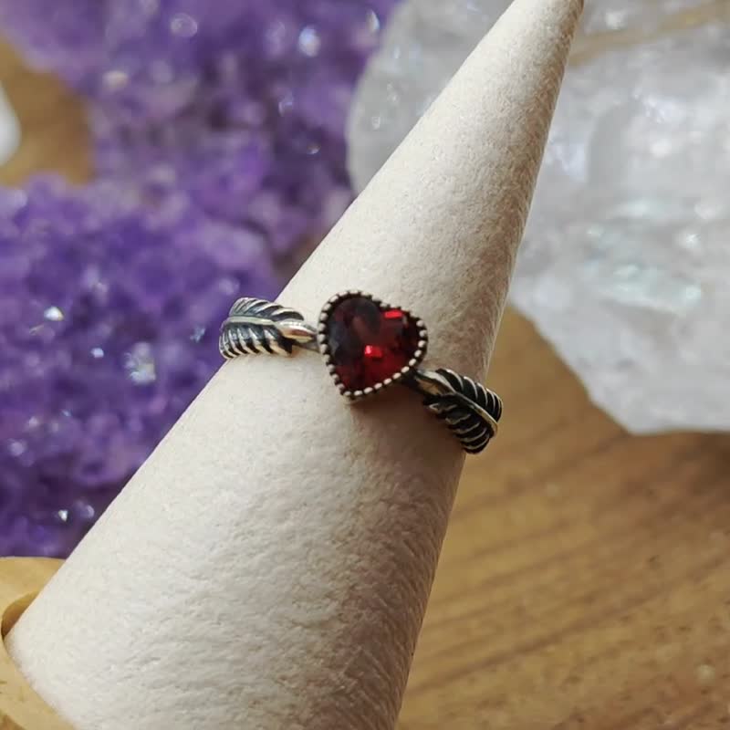 石榴石戒指|半宝石||羽毛925sliver|Garnet - 戒指 - 半宝石 