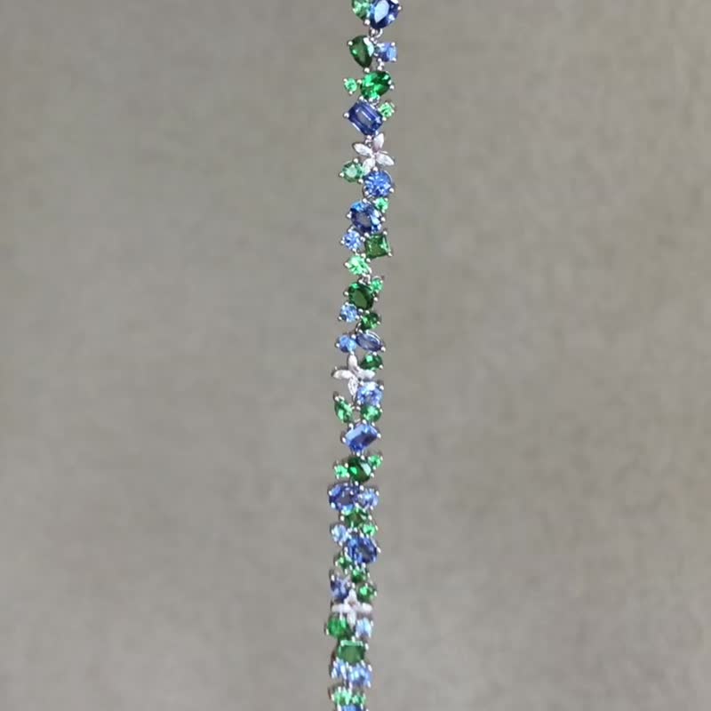 精灵的极光宝石湖水调色板-莫内系列池塘蓝宝石沙弗莱18k金手链 - 手链/手环 - 宝石 蓝色