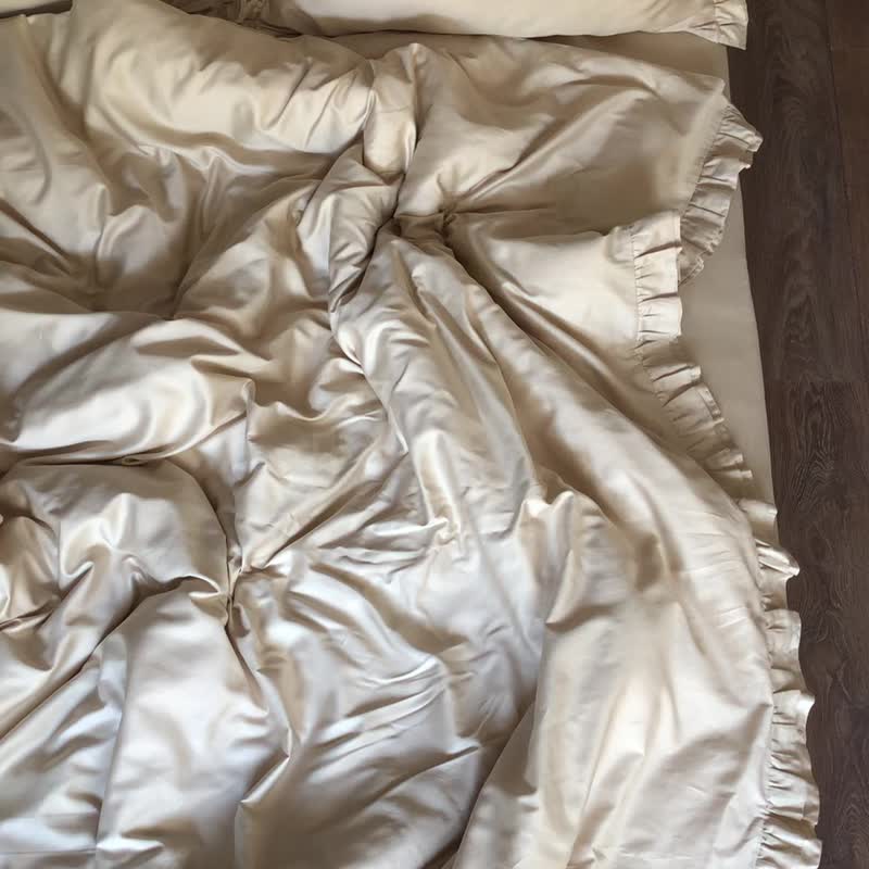 拿铁荷叶边纯棉缎织被套 - 寝具 - 棉．麻 白色