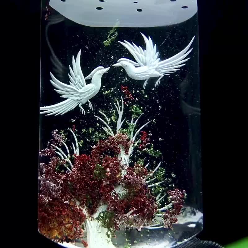 精美四季幽灵内雕喜鹊发财树吊坠  彩幽灵内雕喜鹊发财树  俏色阴 - 摆饰 - 水晶 