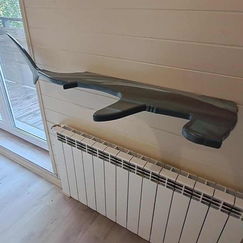 用于墙壁装饰的锤头鲨形状的木架子 - 墙贴/壁贴 - 木头 绿色