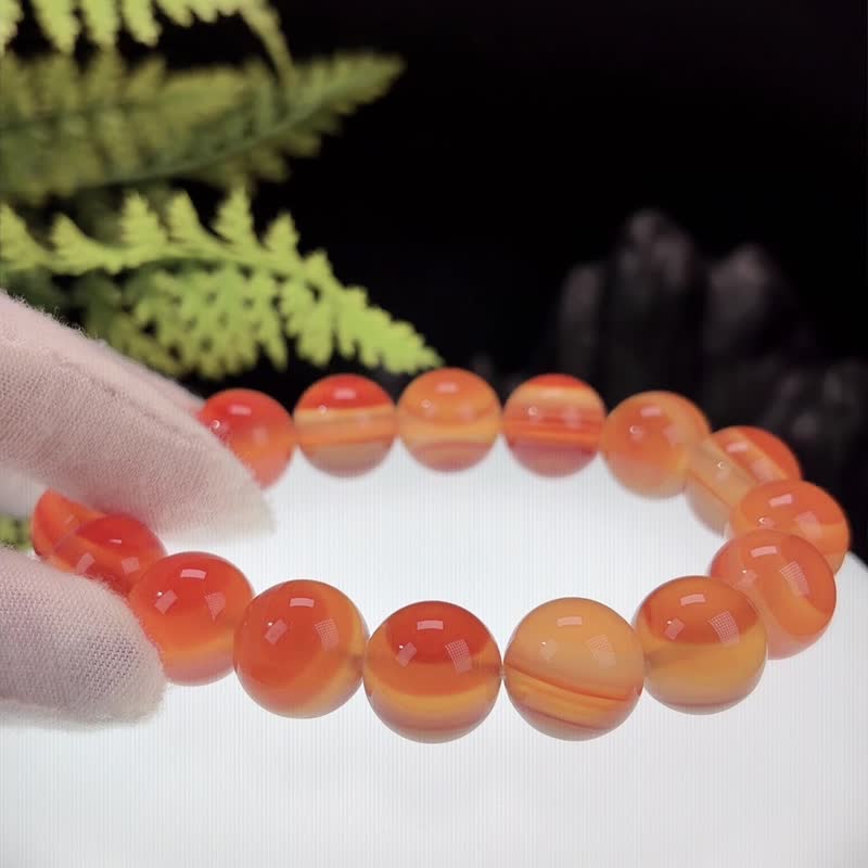 橘红色玛瑙手串13.8mm冰透起光颗颗千层天眼男女鸿运当头热情活力 - 手链/手环 - 半宝石 橘色