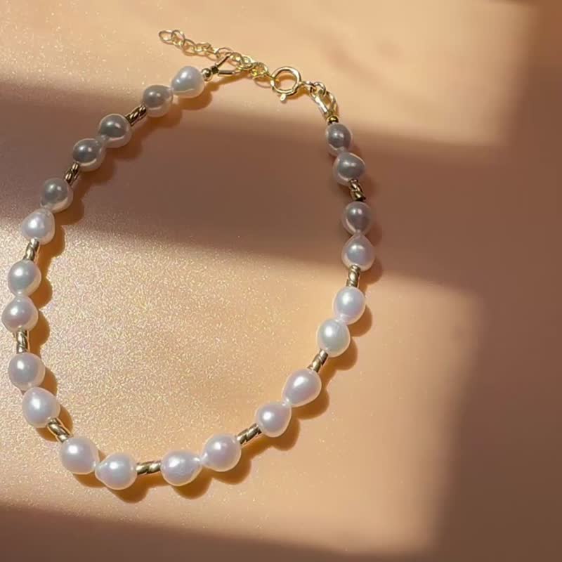 珍珠14KGF水耀造型手链 独立原创设计自然主义 圣诞礼物 - 手链/手环 - 珍珠 金色