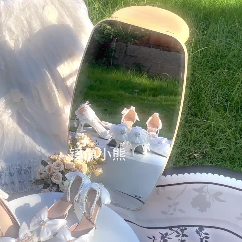 镜像小熊Lolita华丽花嫁婚鞋白色洛丽塔鞋成人礼高跟鞋婚鞋秀禾 - 高跟鞋 - 人造皮革 白色