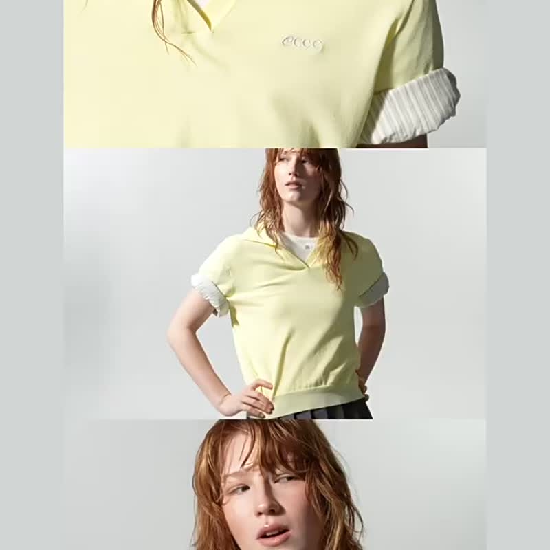 萬用內搭 高棉花邊logo 白色正肩短袖T恤 - 女装 T 恤 - 棉．麻 白色