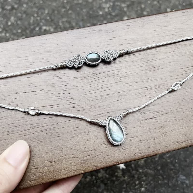 喜迎瑶 Macrame 拉长石 蜡线项链 手工编织 嬉皮 民族风 锁骨链 - 项链 - 水晶 绿色