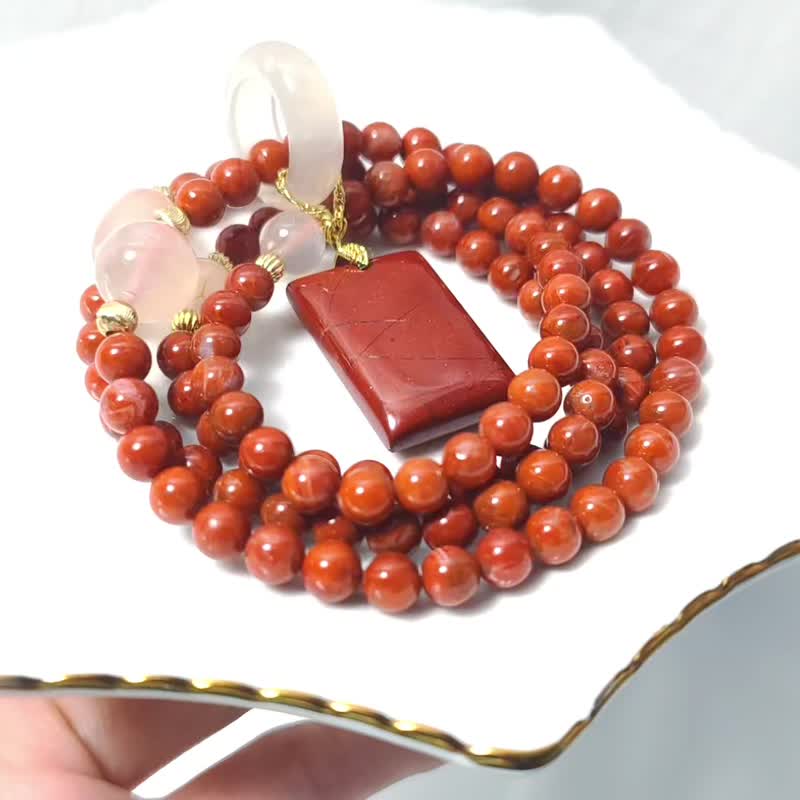 南红 樱花玛瑙 红碧玉 无饰牌 红色宝石 108念珠 6.5mm 单品 礼物 - 手链/手环 - 宝石 红色