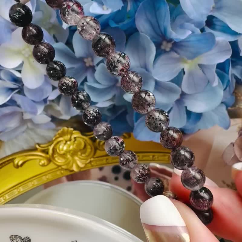 小精品盆型多矿星闪黑超七 5.9-6.4mm9.25g 毒液彼岸花避邪防小人 - 手链/手环 - 水晶 黑色