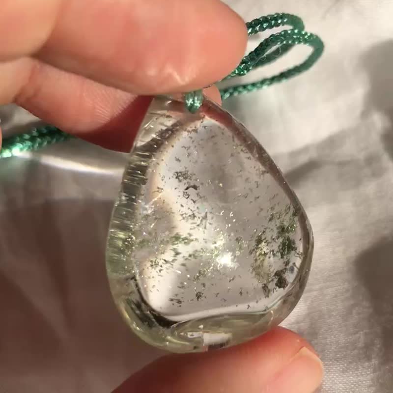 巴西星光虫型翠绿幽灵水晶吊咀 原石 水晶 摆设 phantom quartz - 项链 - 水晶 绿色