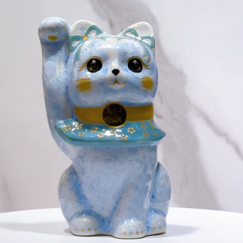 【藤华聚财】日本清水烧招财猫 | 花结晶藤体花 - 亿万両 - 摆饰 - 瓷 蓝色