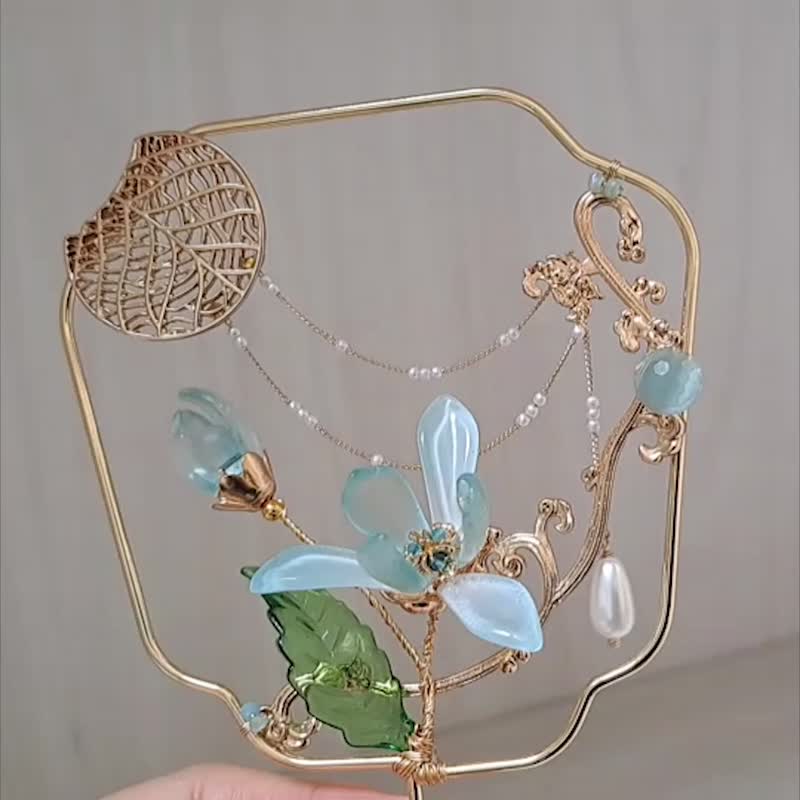 宝石琉璃花系列~【月下兰香】~素心兰小宫扇 - 扇子 - 其他金属 蓝色