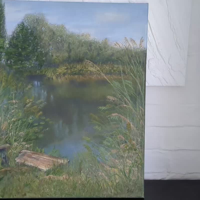 landscape oil painting original art river summer landscape wall art handmade - 海报/装饰画/版画 - 其他材质 多色