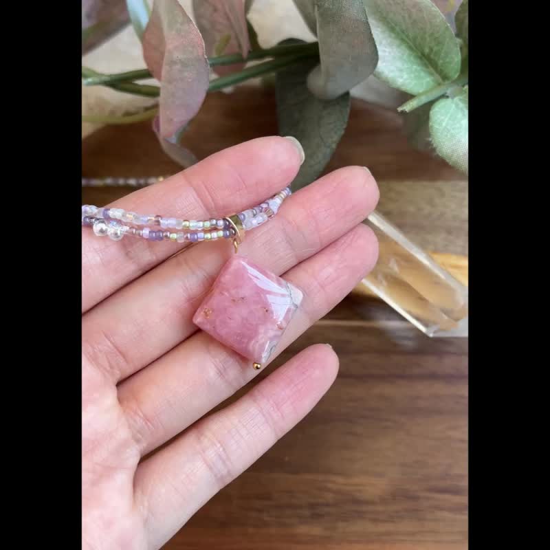 红纹石 玻璃米珠x天然石 珠珠锁骨链 - 项链 - 水晶 紫色