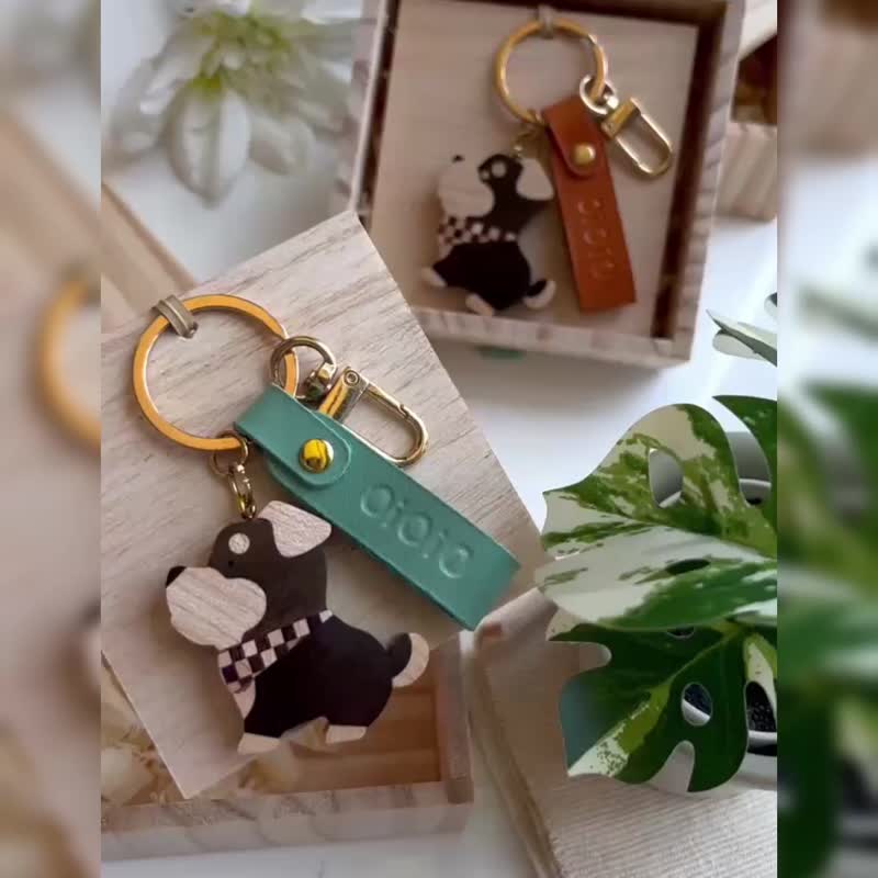 【实木吊饰】雪纳瑞/悠游卡/可刻字/送礼首选/情人节礼盒/生日礼 - 吊饰 - 木头 